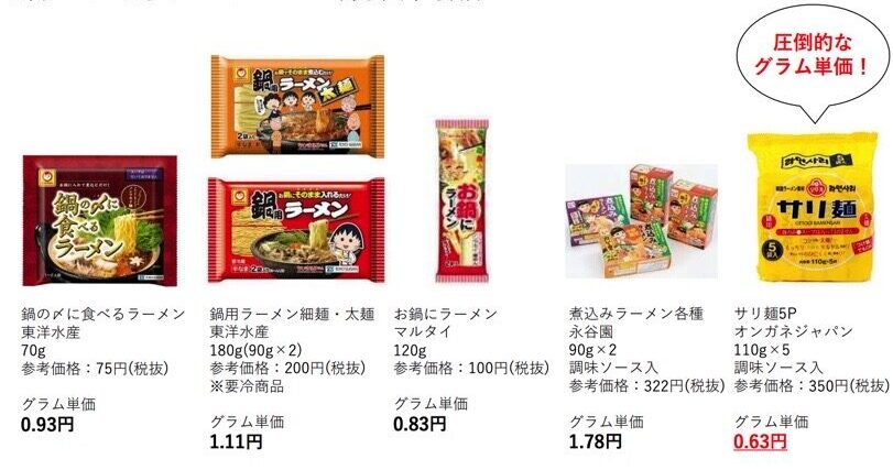 サリ麺　価格比較